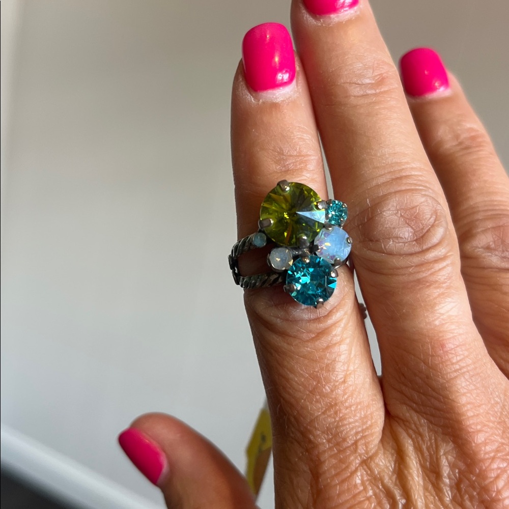 Elegant Silver Ring with Blue and Green Stones S - Picture 4 of 5